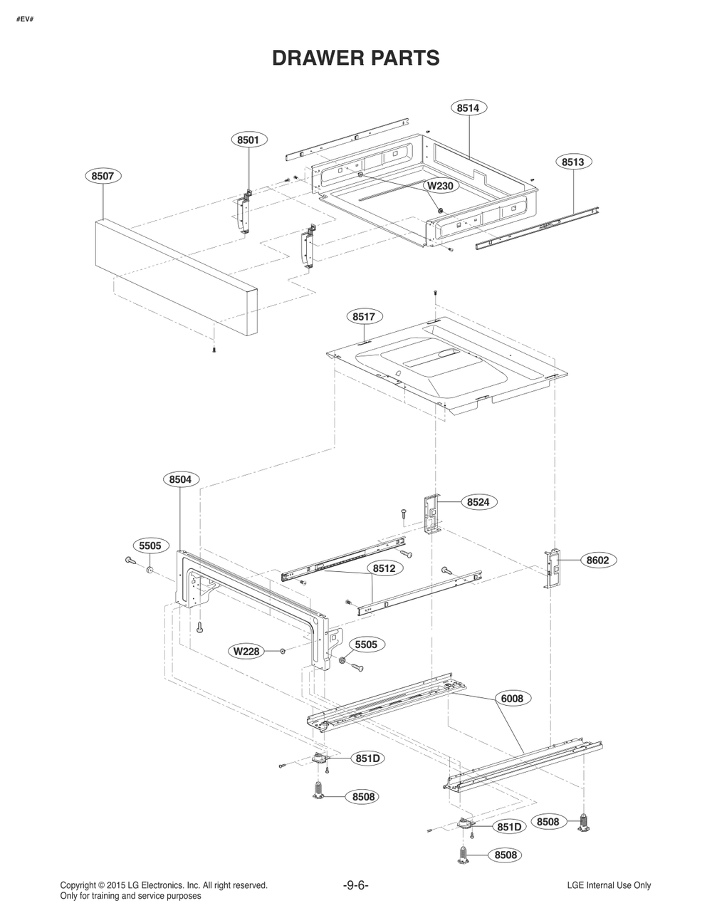 Drawer Parts Diagram and Parts List for FE1753LS ASTLLGA LG Range