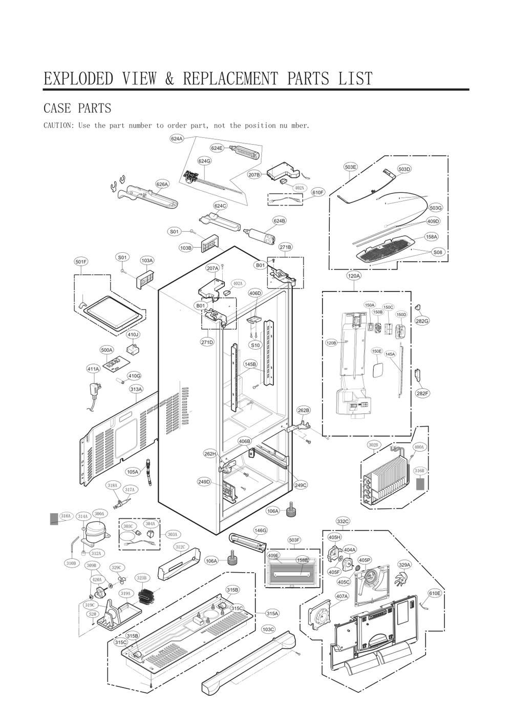 Case Parts Diagram and Parts List for GC-J288GSXM ASTCNA0 LG Refrigerator