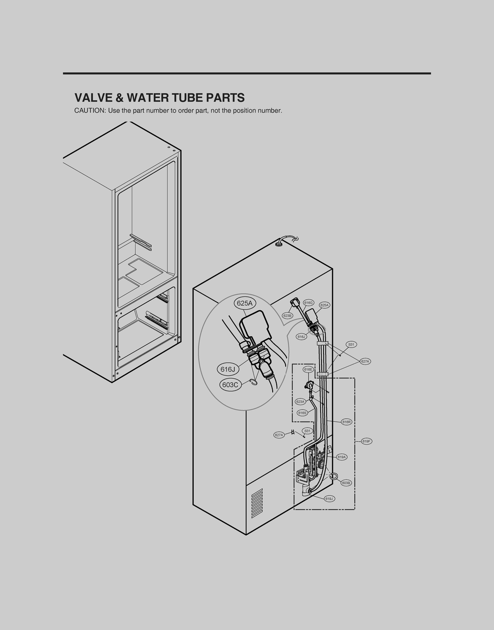 Valve And Water Tube Parts Diagram and Parts List for GR-L298LSJM ASTCNA1 LG Refrigerator