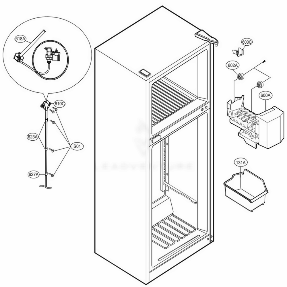 Ice Maker Parts Diagram and Parts List for 78039 AWBCSE0 LG Refrigerator