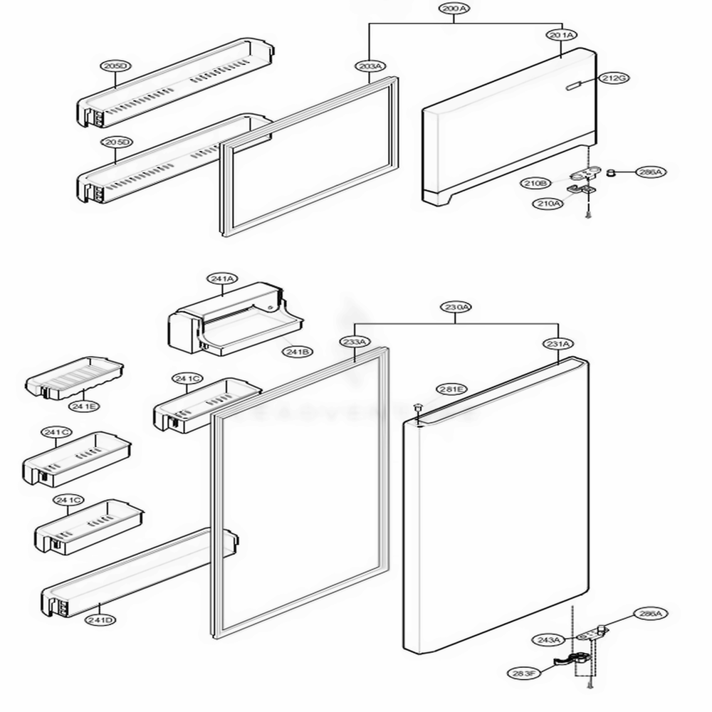 Door Parts Diagram and Parts List for 79379 AWB1SER LG Refrigerator