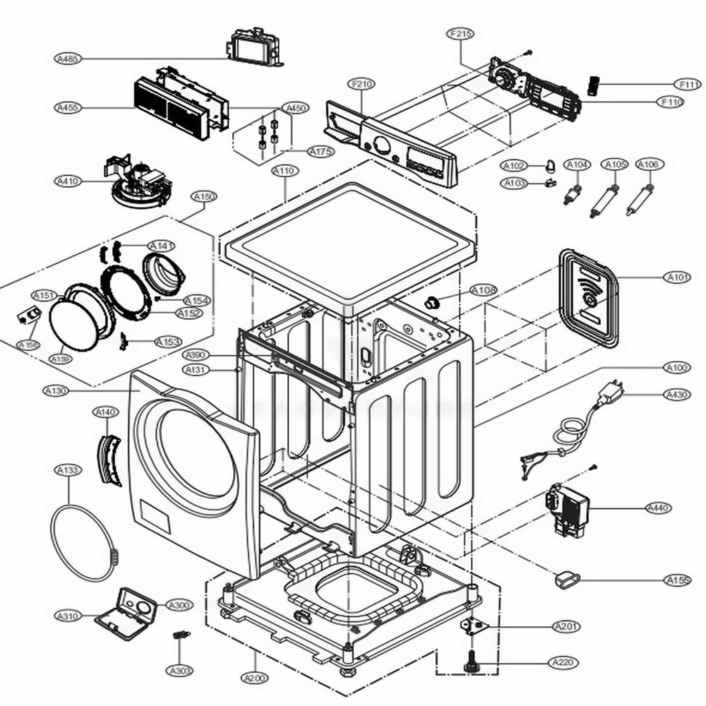 Cabinet And Control Panel Assembly Diagram and Parts List for WM3900HBA ABLEUUS LG Washer