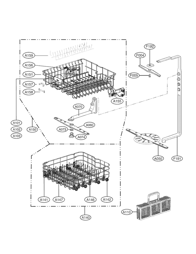 Rack Assembly Parts Diagram and Parts List for LDS5040BB  LG Dishwasher