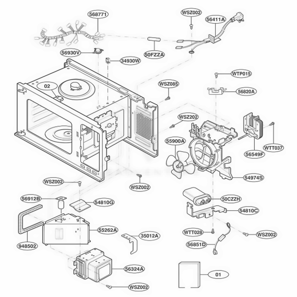 Interior Parts Diagram and Parts List for JE1860BH AT1EGEU LG Range