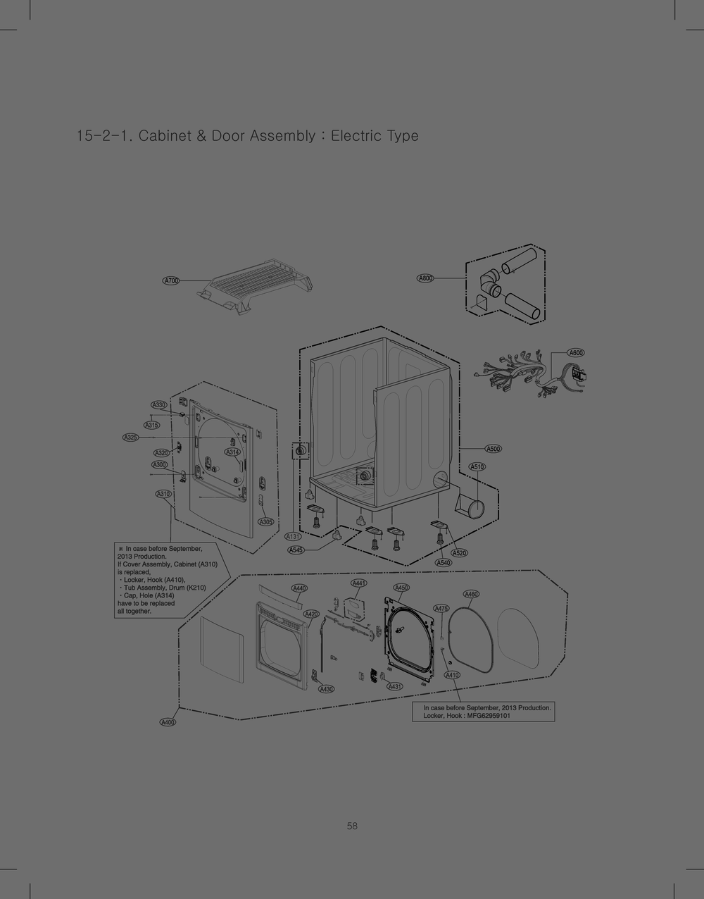 Cabinet Door Assembly Diagram and Parts List for RV1381AS8 ABWEEUS LG Dryer