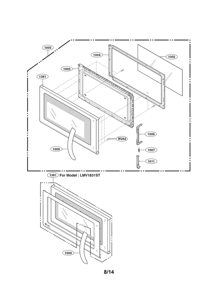 Door Parts Diagram and Parts List for LMV1831SB  LG Microwave