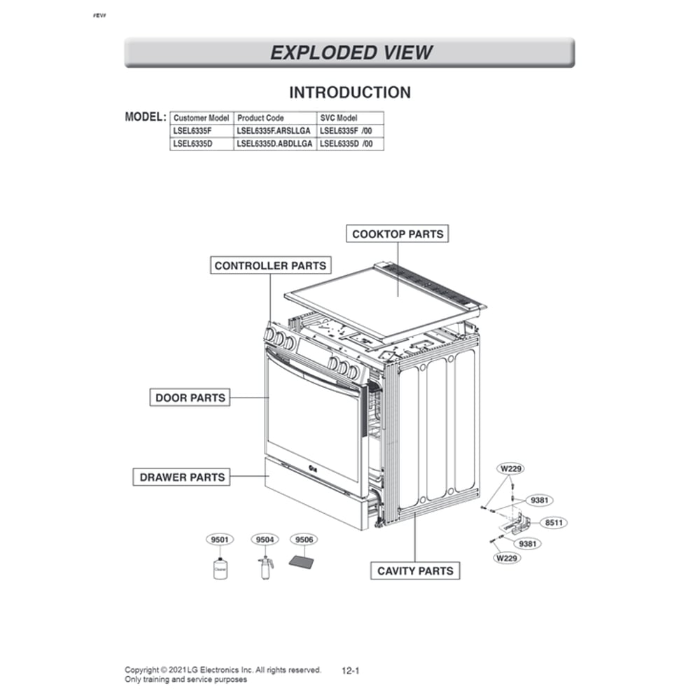 Introduction Diagram and Parts List for LSEL6335F 00 LG Range