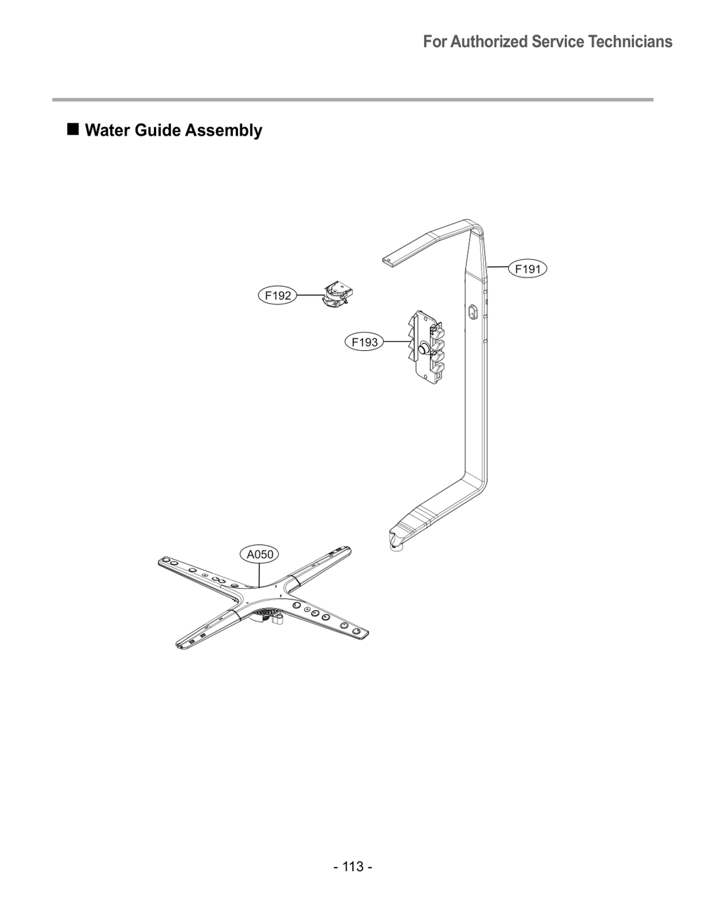 Water Guide Assembly Diagram and Parts List for DUA513FT ASTESNA LG Dishwasher