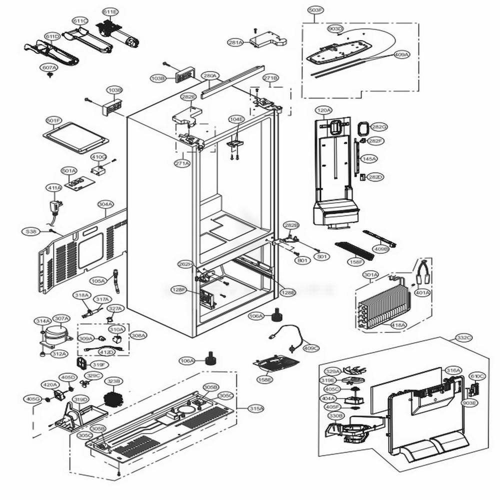Case Parts Diagram and Parts List for 71323 ASTCSE2 LG Refrigerator
