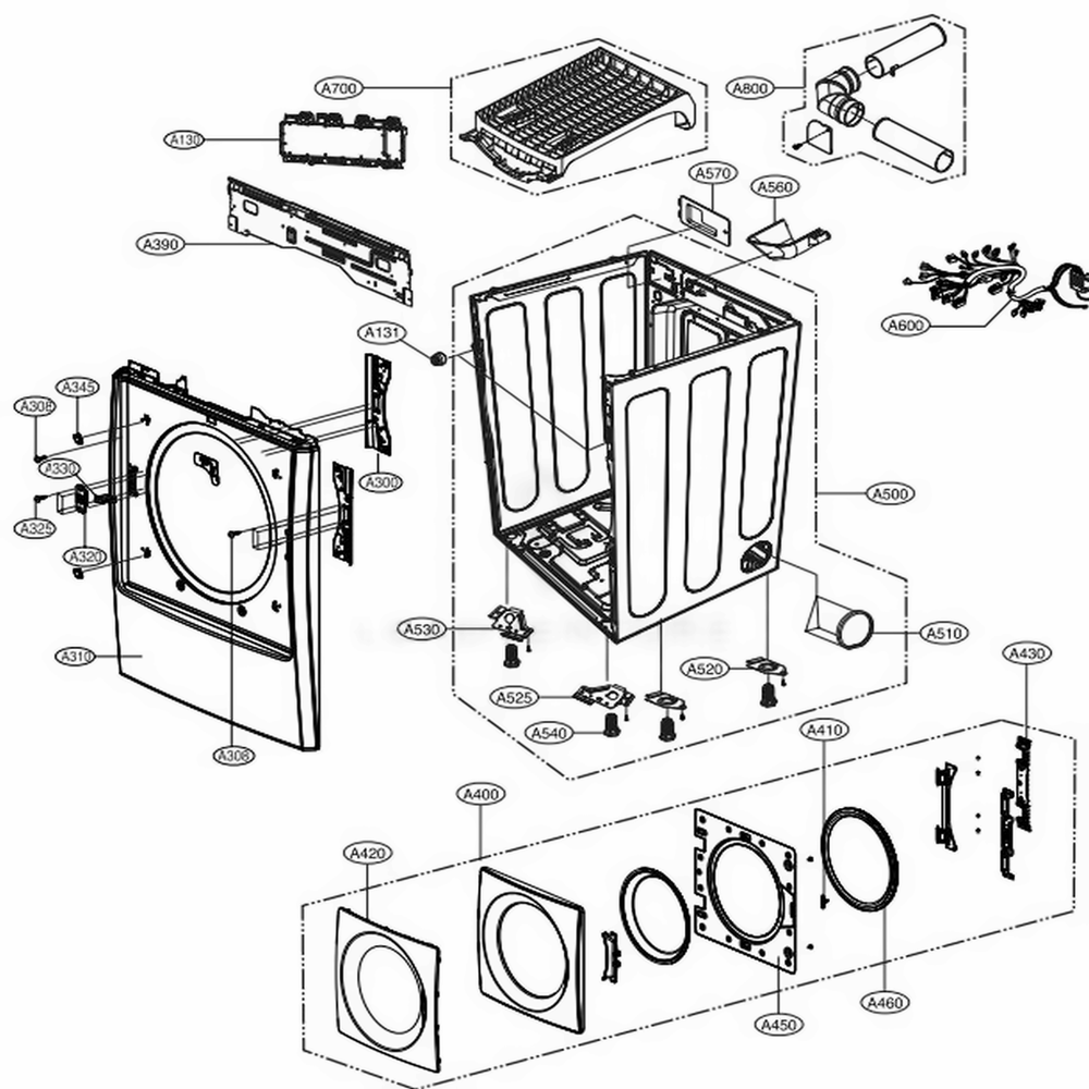 Cabinet And Door Assembly Diagram and Parts List for 81532 ABWESEU LG Dryer
