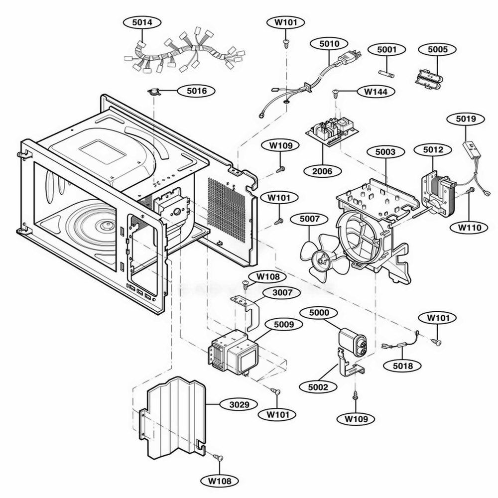 Oven Interior Parts Diagram and Parts List for 63992 AWHESEA LG Wall Oven