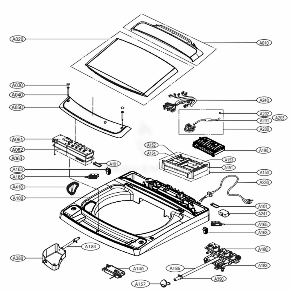Outer Case Assembly 1 Diagram and Parts List for WT1801HVA ASSEVUS LG Washer