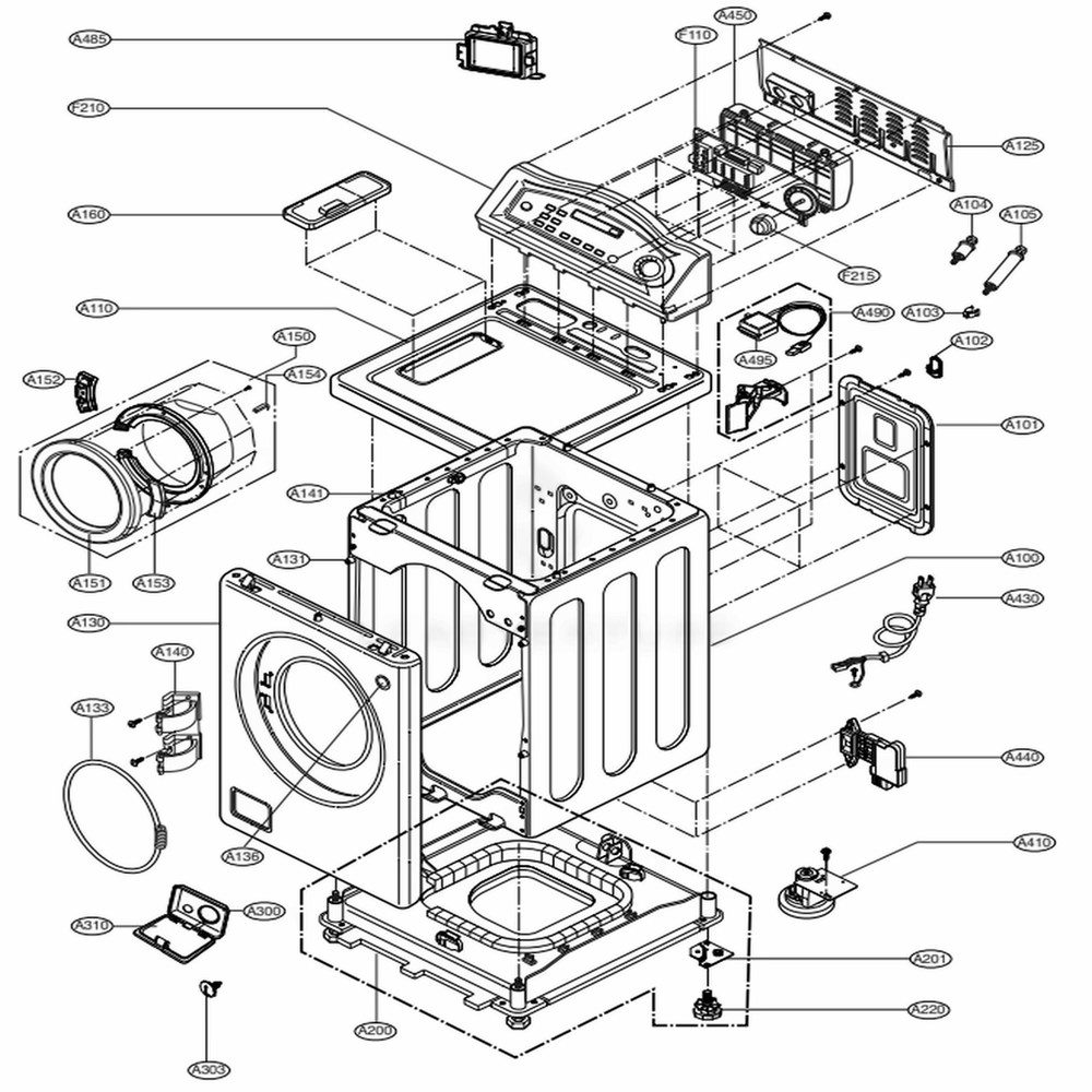 Cabinet And Control Panel Assembly Diagram and Parts List for WM2011HW ABWEEUS LG Washer