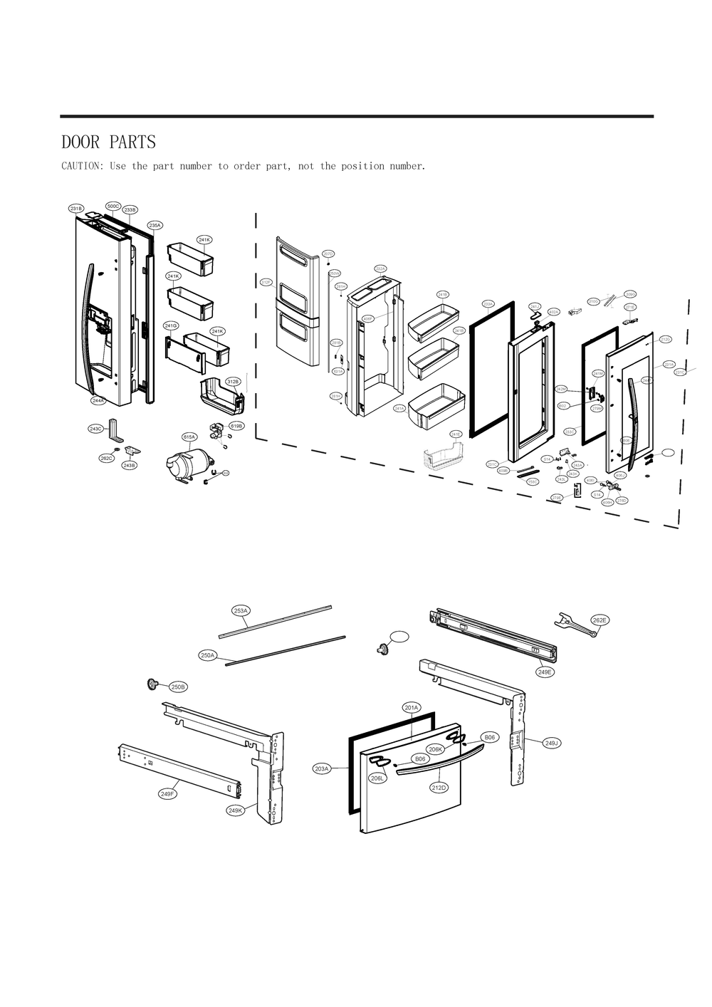 Door Assembly Diagram and Parts List for GC-X288NSSM ASTCNA0 LG Refrigerator