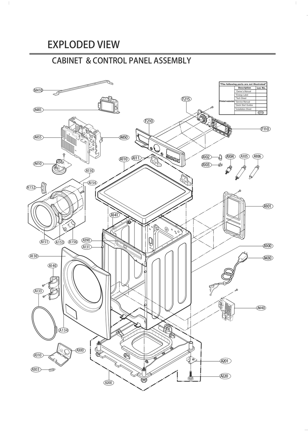 Cabinet And Control Panel Assembly Diagram and Parts List for FH4E9CDYP3 ABWEPUS LG Washer