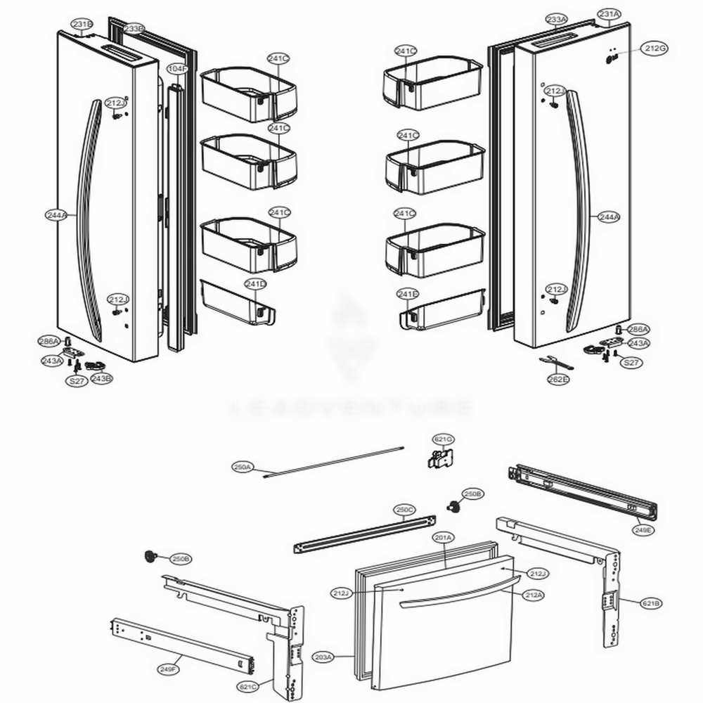 Door Parts Diagram and Parts List for LFNS22520S ASTCNA1 LG Refrigerator