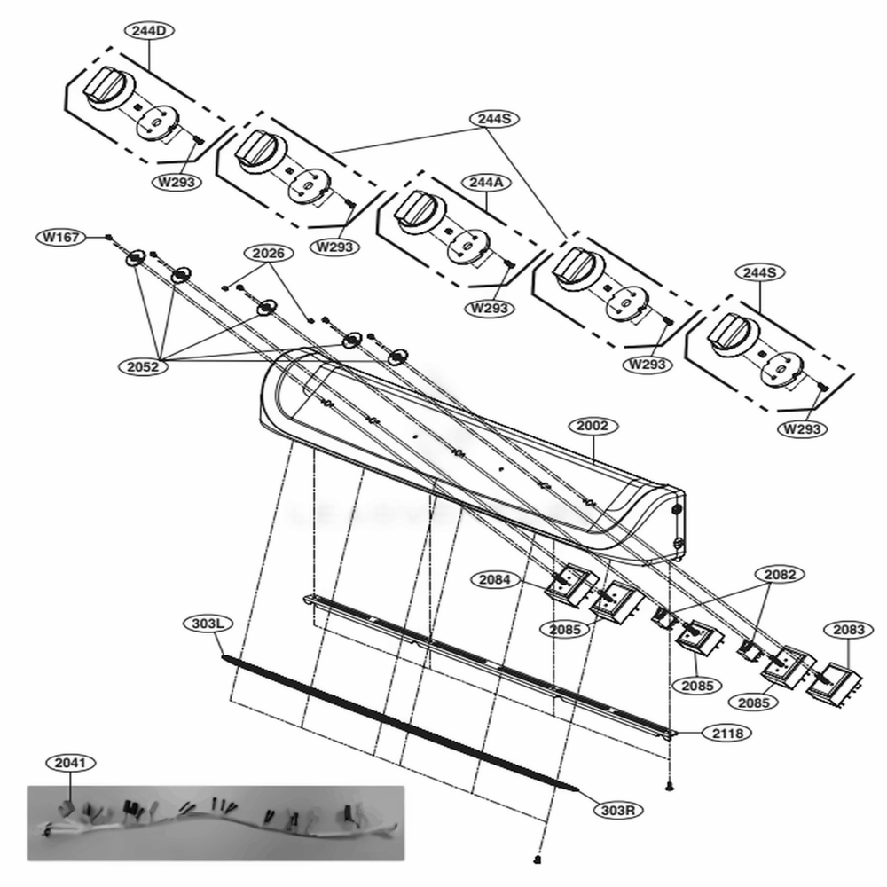 Cooktop Controll Parts Diagram and Parts List for LDE4411ST ASTLLGA LG Range