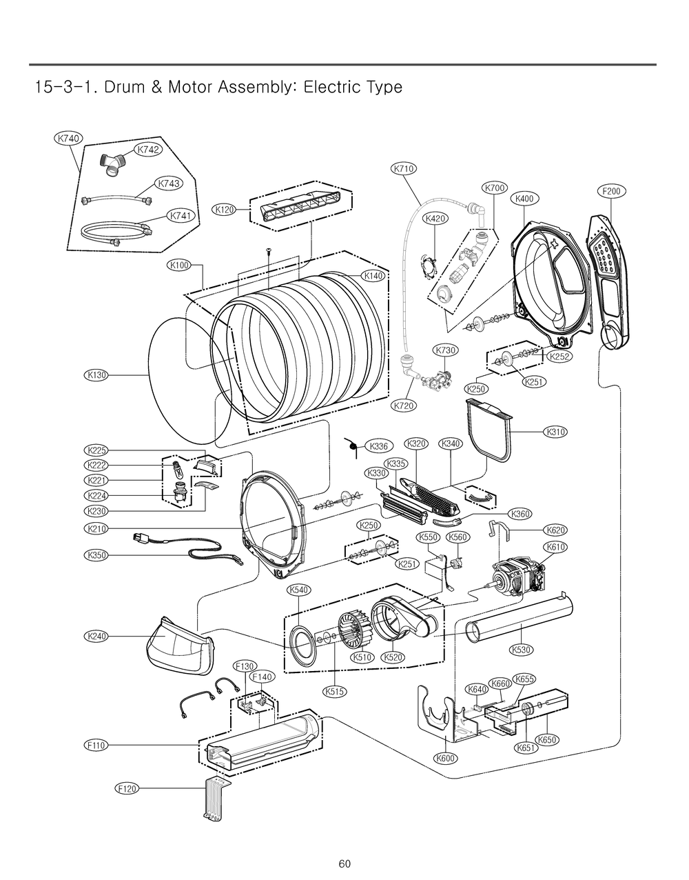 Drum And Motor Assembly Diagram and Parts List for RV1381AS8 ABWEEUS LG Dryer