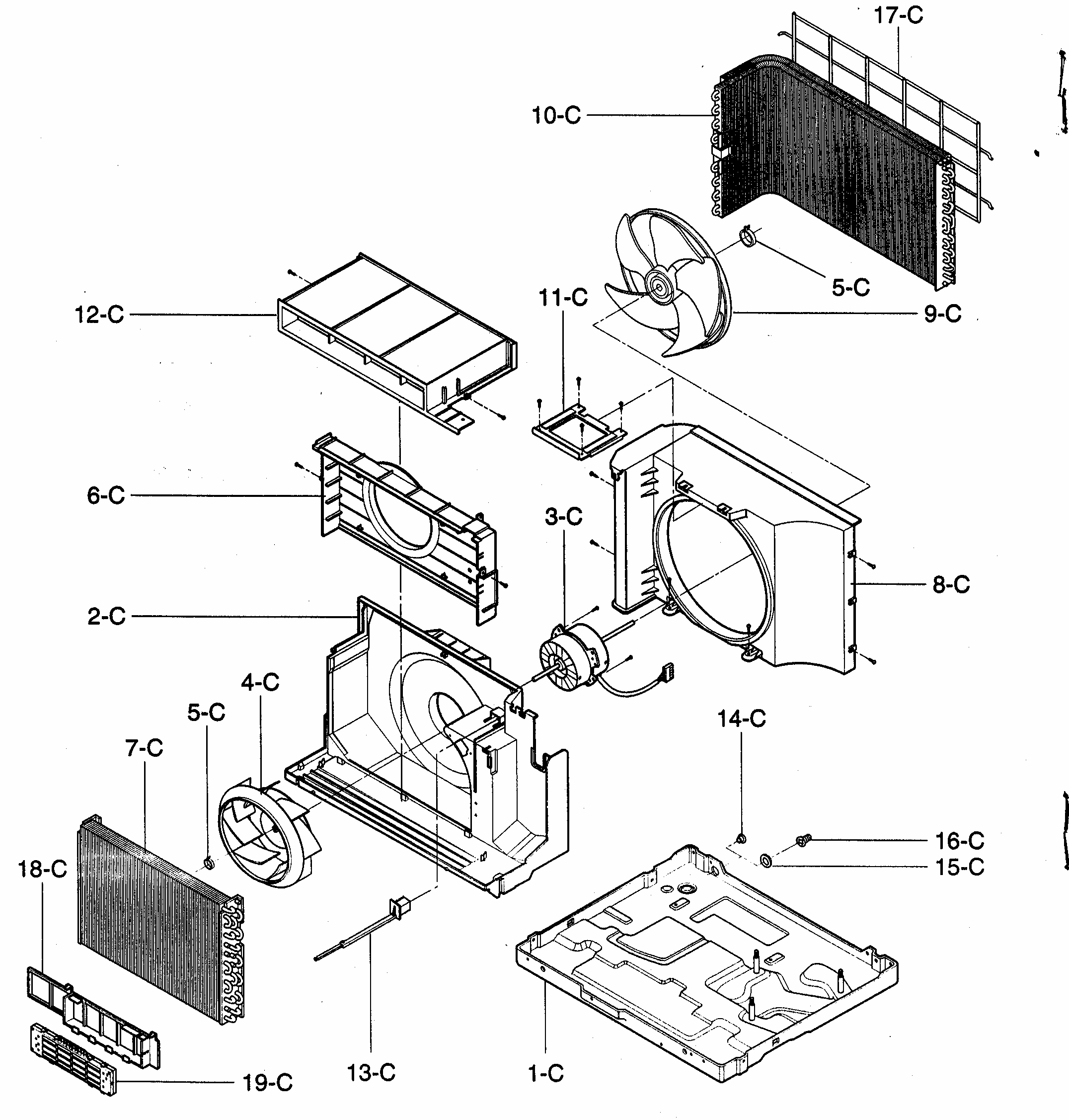 Air Handling/cycle Parts Diagram and Parts List for 58073089300  Kenmore Air Conditioner