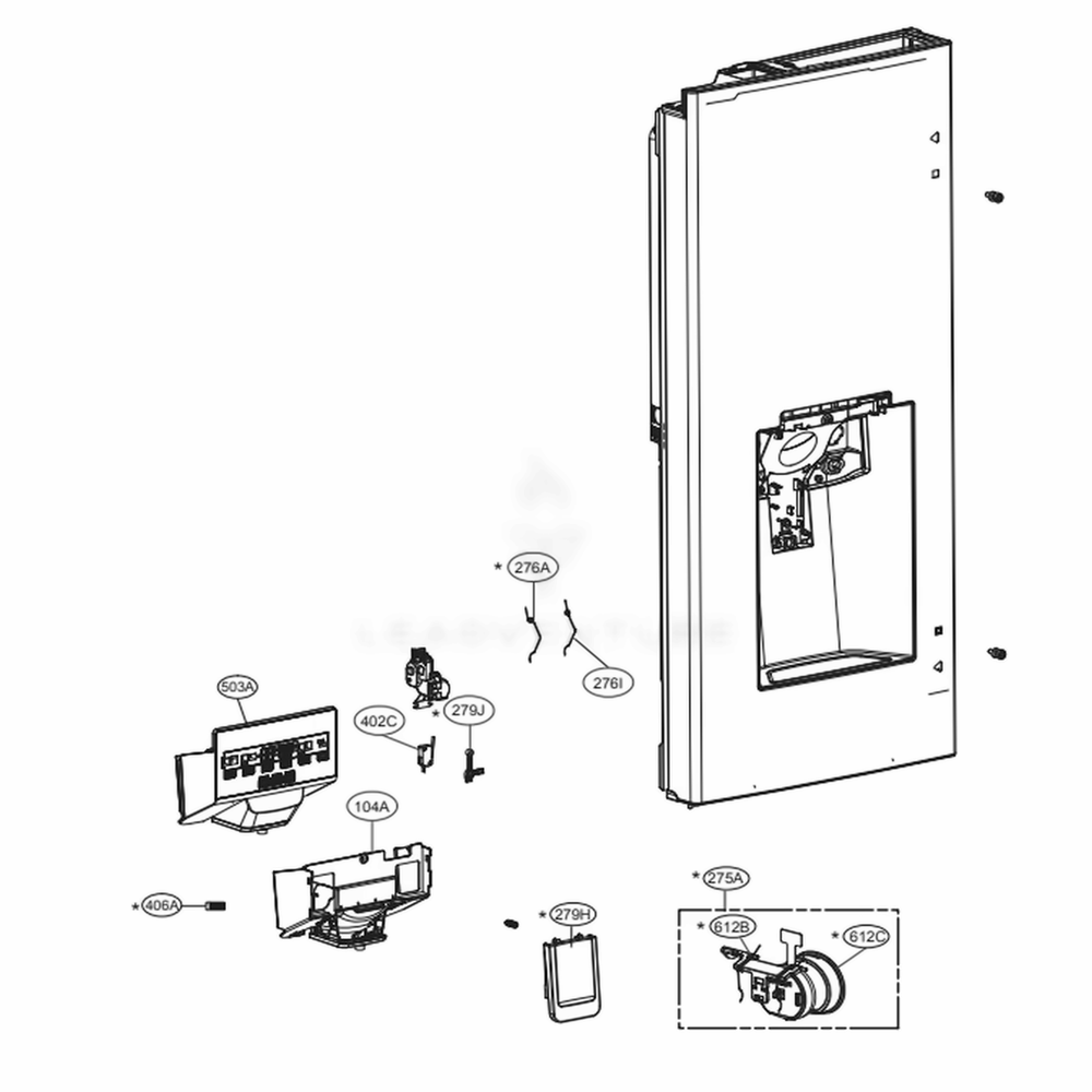 Dispenser Parts Diagram and Parts List for LMXS28626S ASTCNA4 LG Refrigerator