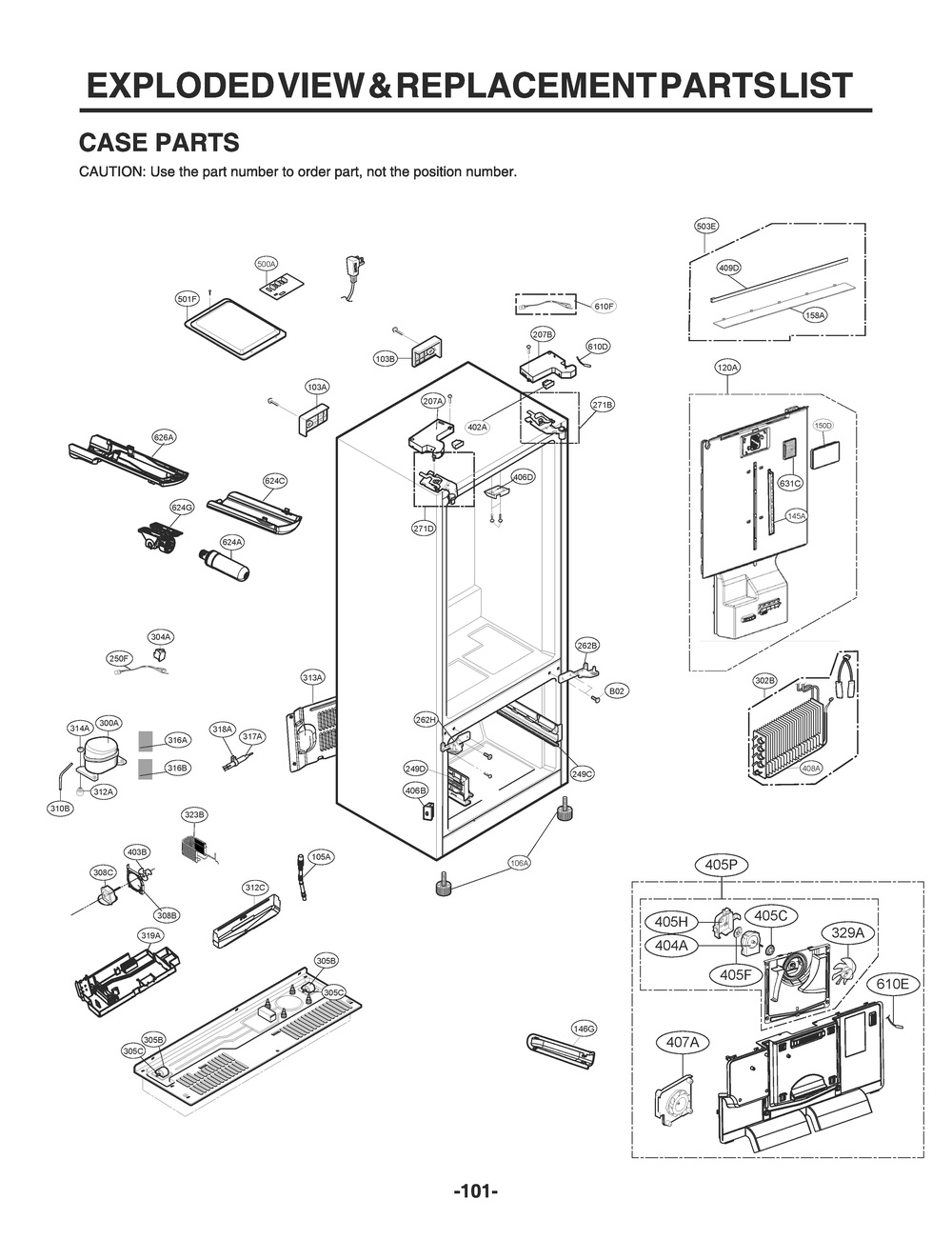 Case Parts Diagram and Parts List for GR-X288NKSM ASBCNA2 LG Refrigerator