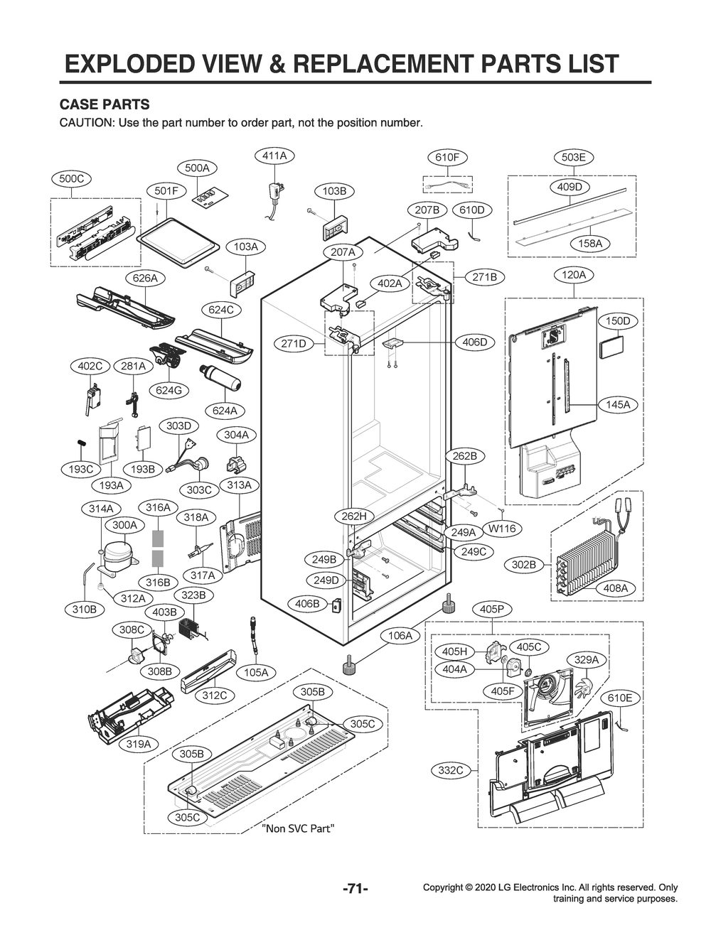 Case Parts Diagram and Parts List for LMWS27626S ASTCNA6 LG Refrigerator