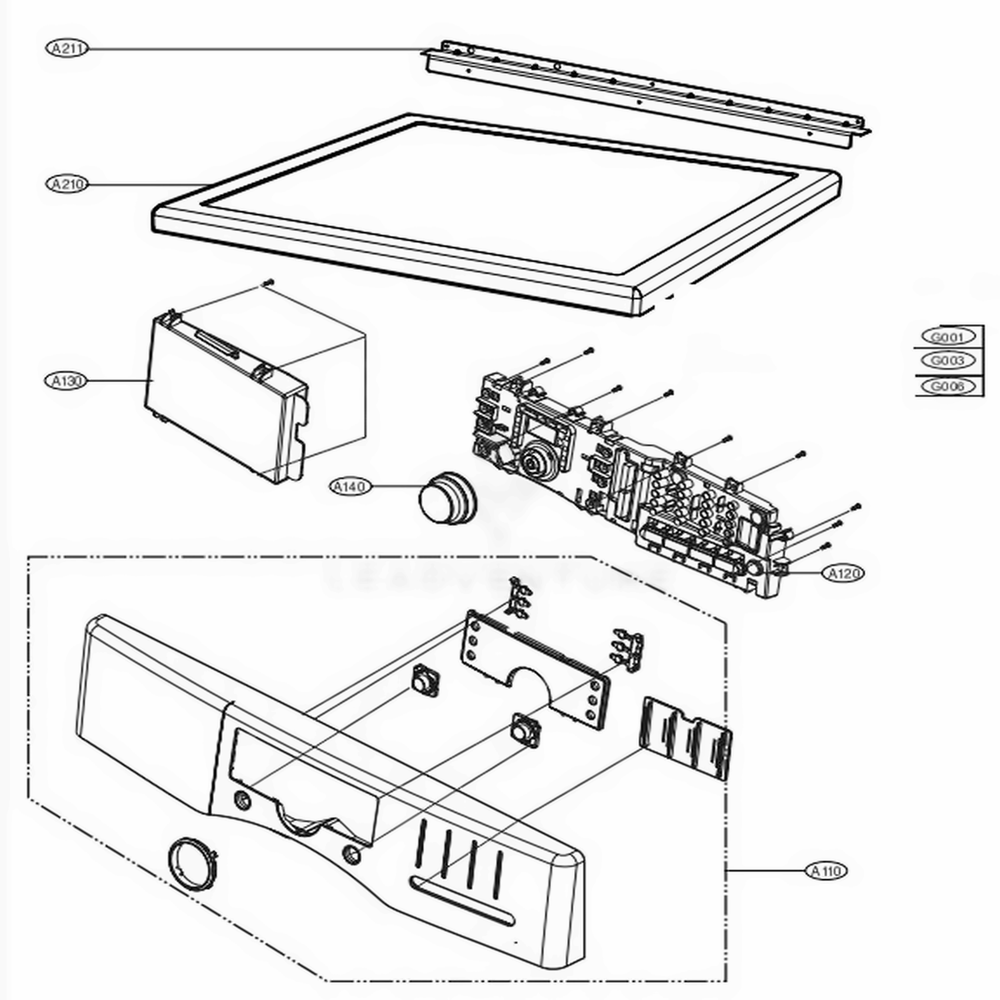 Control Panel And Plate Assembly Diagram and Parts List for 80311 ABWESEU LG Dryer