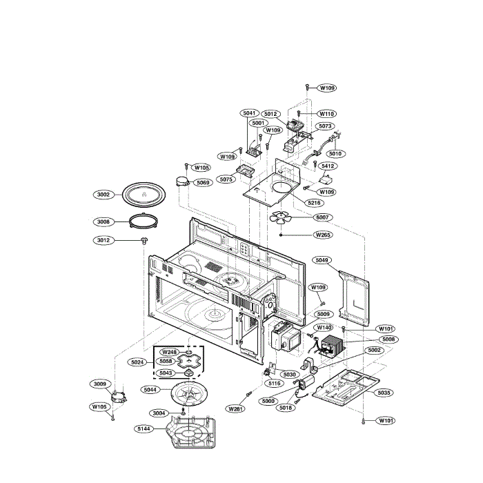 Interior Diagram and Parts List for LMV1813ST 00 LG Microwave Oven Combo