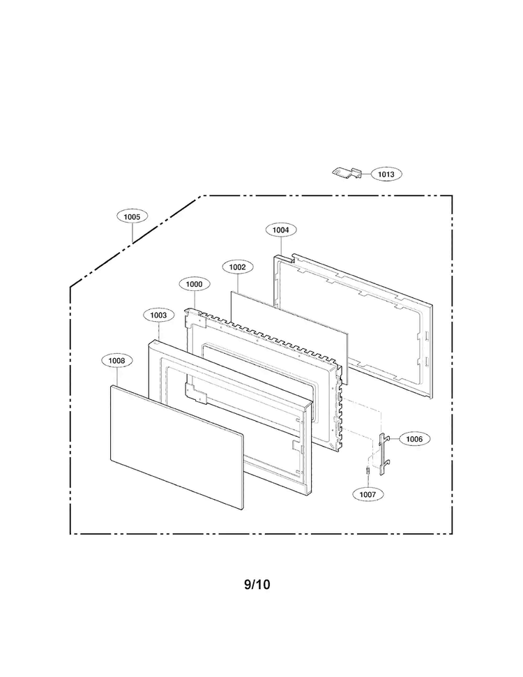 Door Parts Diagram and Parts List for LMV1314W01  LG Microwave