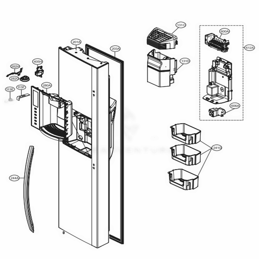 Freezer Door Diagram and Parts List for LSXS26386S ASTCNA4 LG Refrigerator