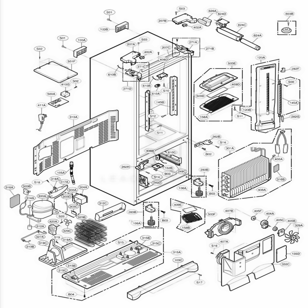 Case Parts Diagram and Parts List for 78739 AWB1SER LG Refrigerator