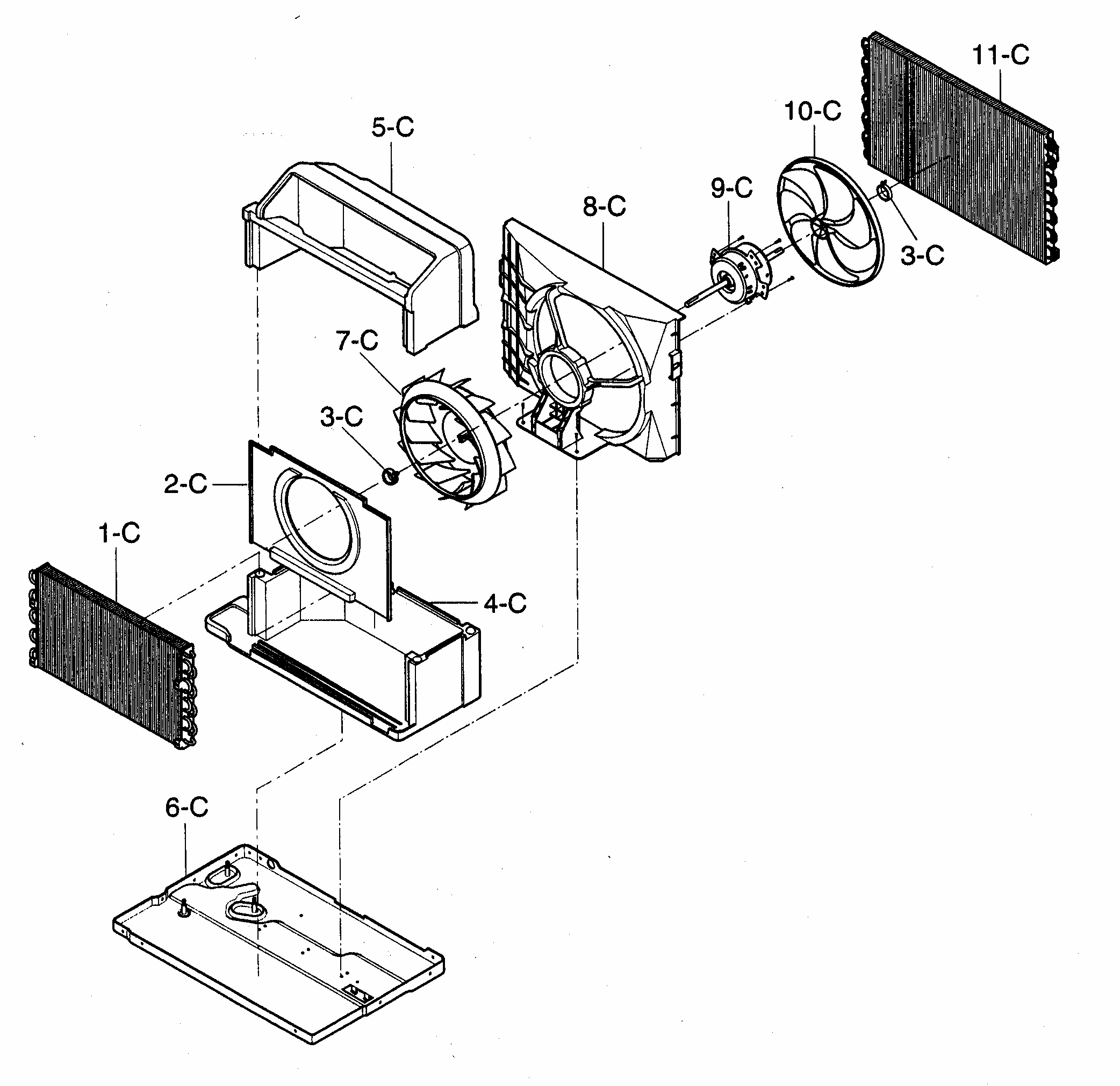 Air Handling/cycle Parts Diagram and Parts List for 58074054400  Kenmore Air Conditioner