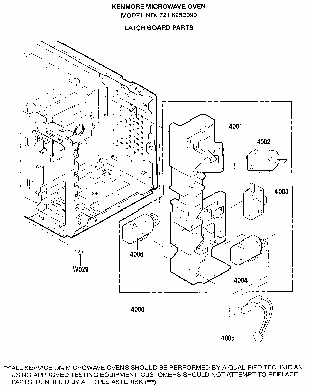 Latch Board Parts Diagram and Parts List for 7218952090  Kenmore Microwave