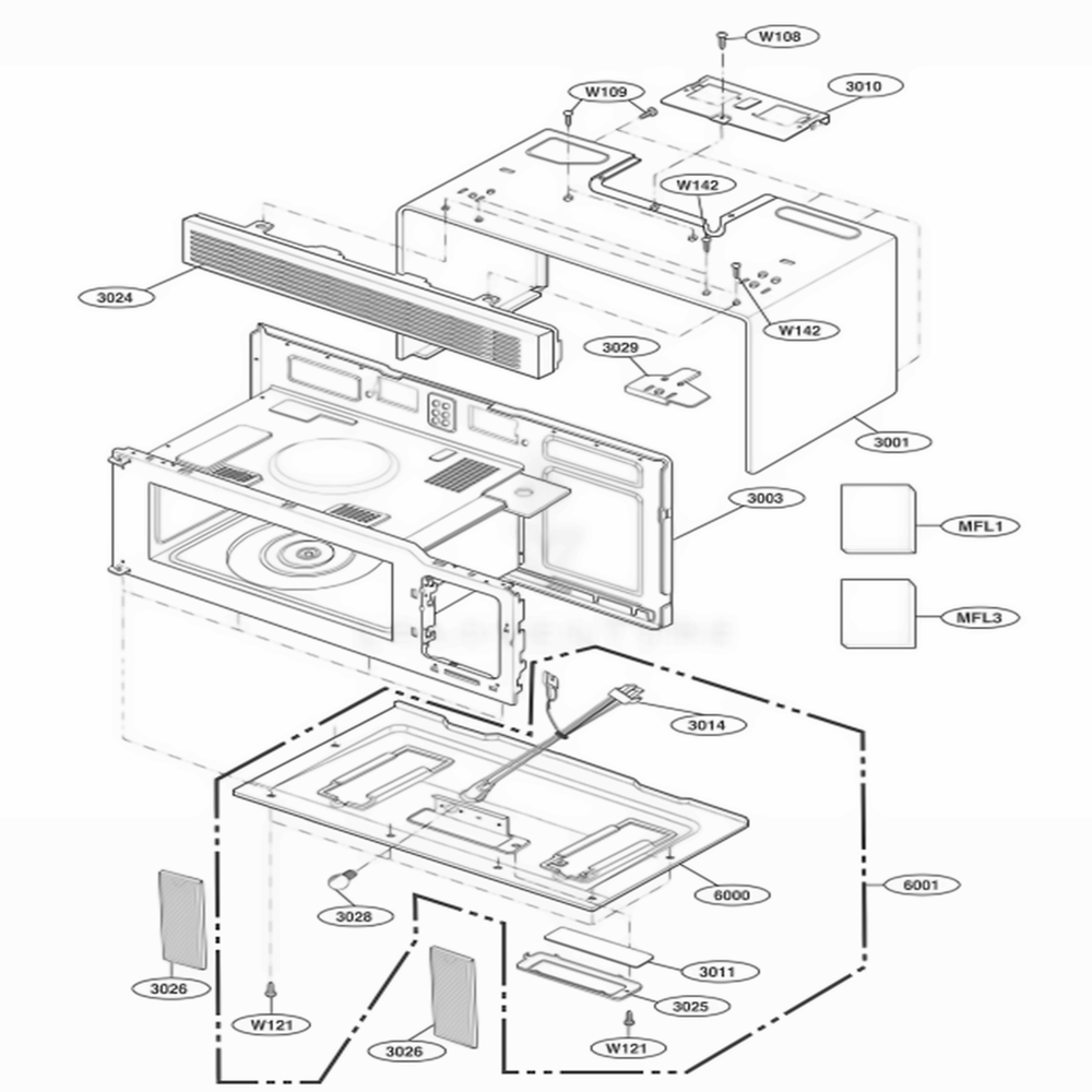 Oven Cavity Parts Diagram and Parts List for 62759 ABKESEA LG Range