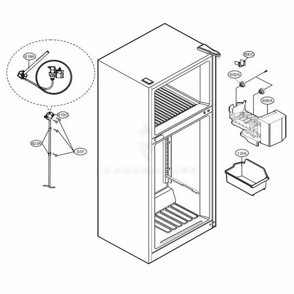 Ice Maker Parts Diagram and Parts List for LTCS24223B AWBCNA0 LG Refrigerator