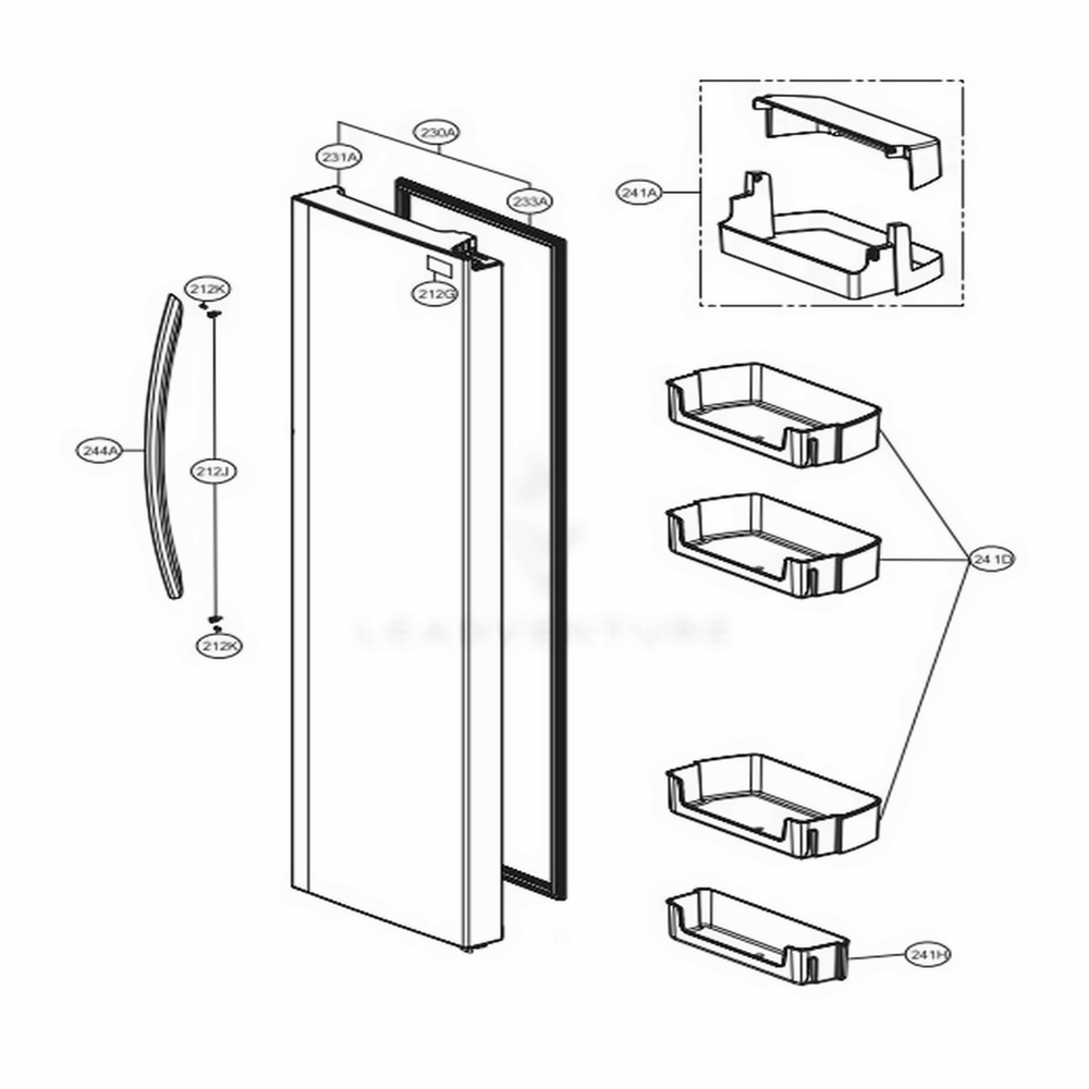 Refrigerator Compartment 1 Diagram and Parts List for LSXS26326W ASWCNA1 LG Refrigerator