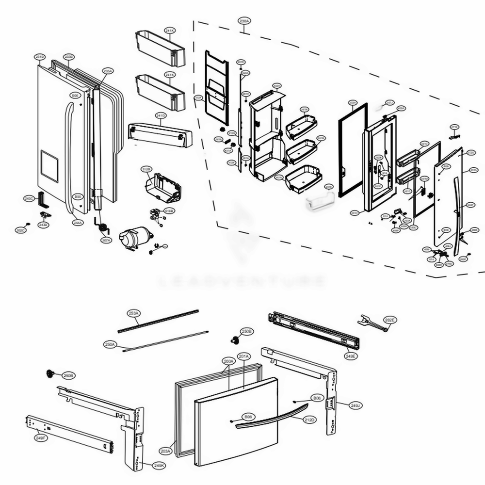 Door Parts Diagram and Parts List for LFXS27466S ASTCNA0 LG Refrigerator