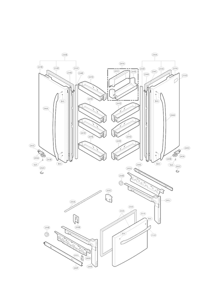 Door Parts Diagram and Parts List for LFC21776ST 03 LG Refrigerator