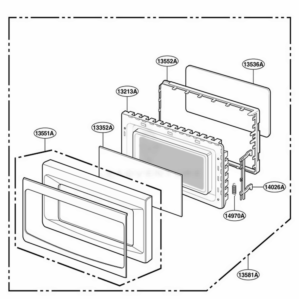 Door Parts Diagram and Parts List for KCMS185JSS AS1EKAD LG Wall Oven