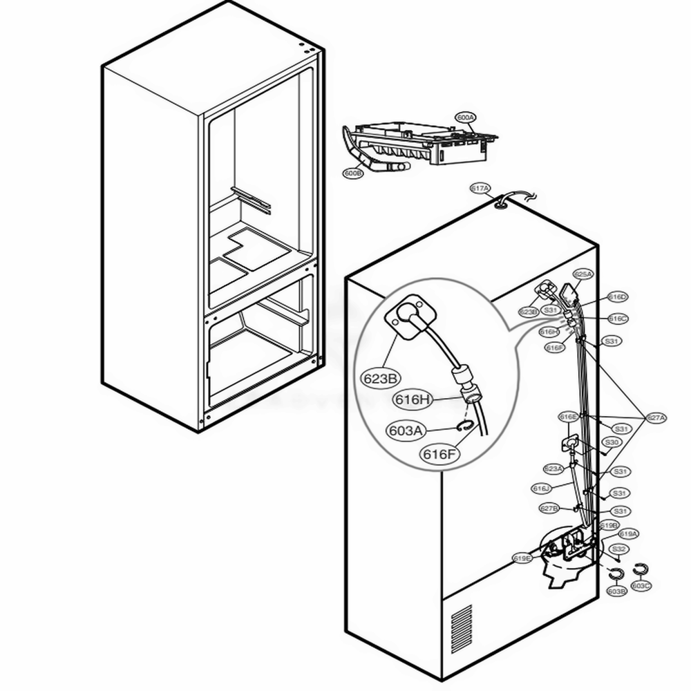 Ice Maker Parts Diagram and Parts List for 78542 ASW7SER LG Refrigerator