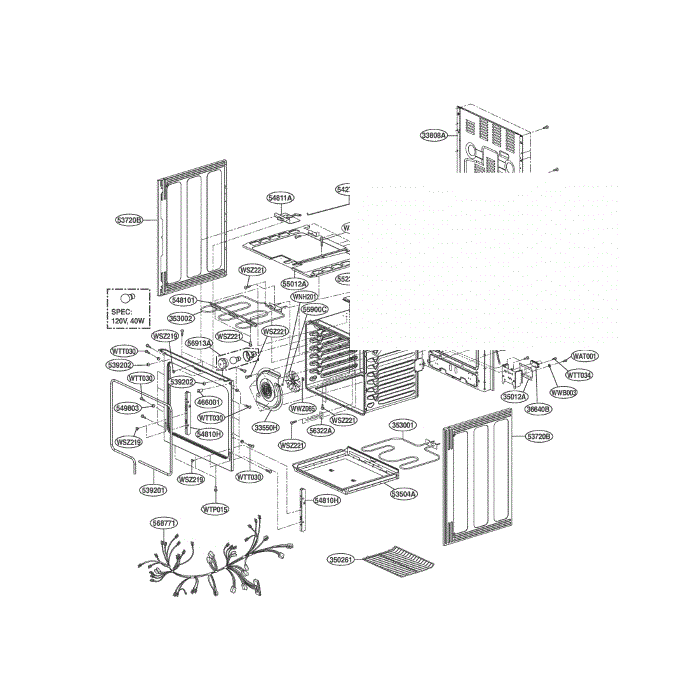 Cavity Diagram and Parts List for LRE30453SW 00 LG Range