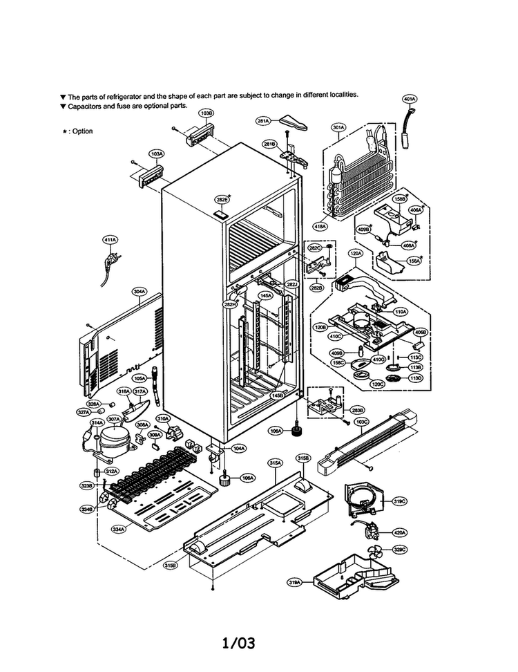 Cabinet Diagram and Parts List for LRTB2023W  LG Refrigerator