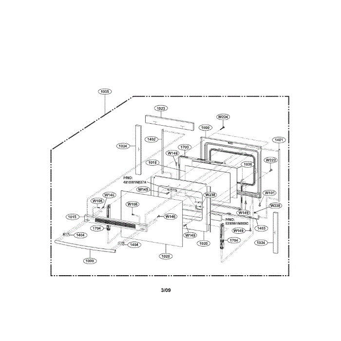 Door Diagram and Parts List for LRE30755SW 00 LG Range