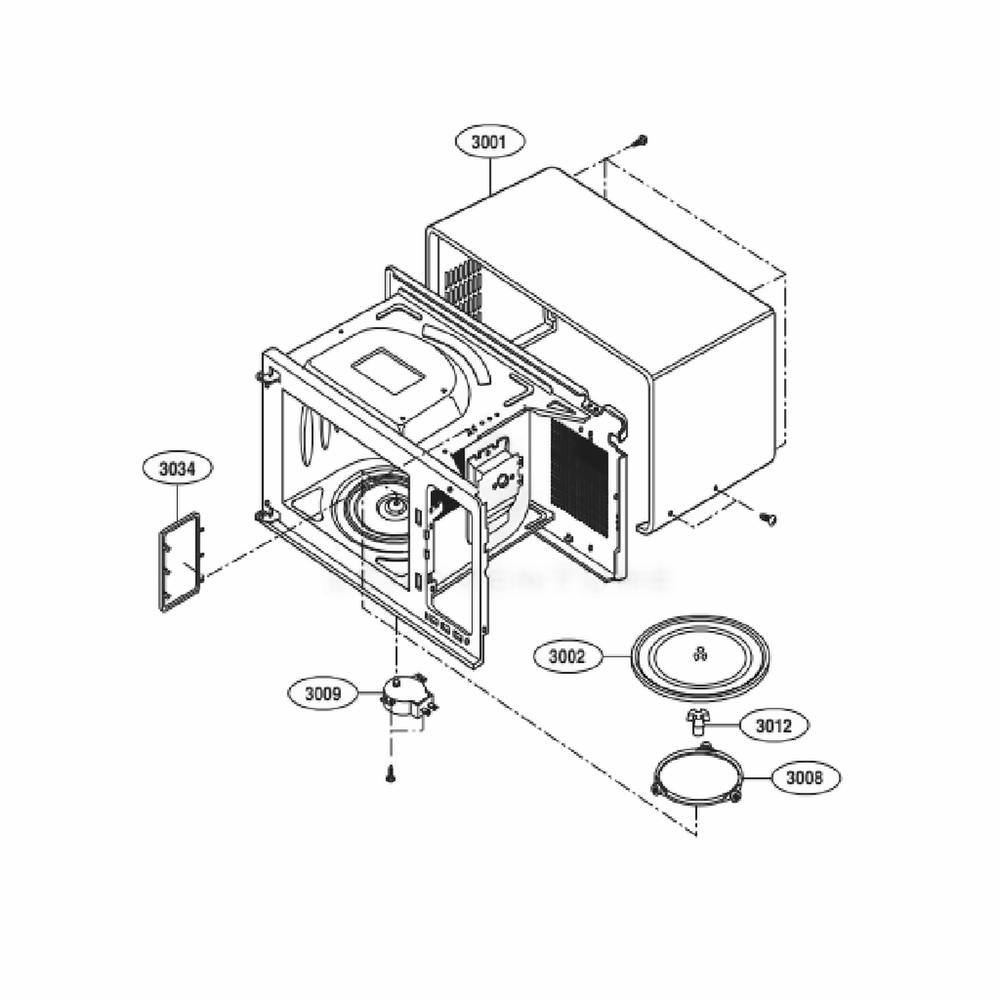 Oven Cavity Parts Diagram and Parts List for LCRT1513ST CSSELGA LG Microwave