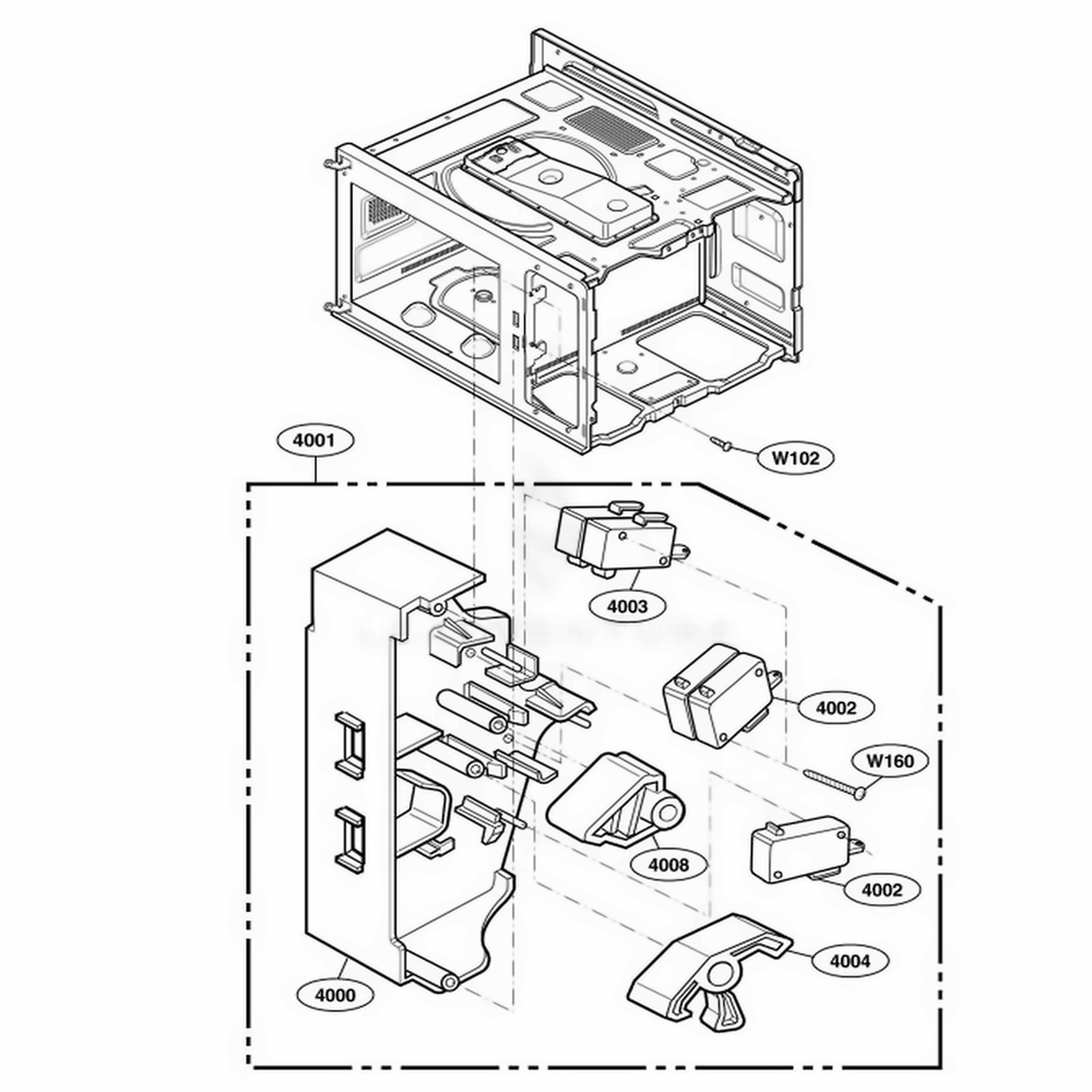 Latch Board Parts Diagram and Parts List for RFS518S ASTQAMA LG Range