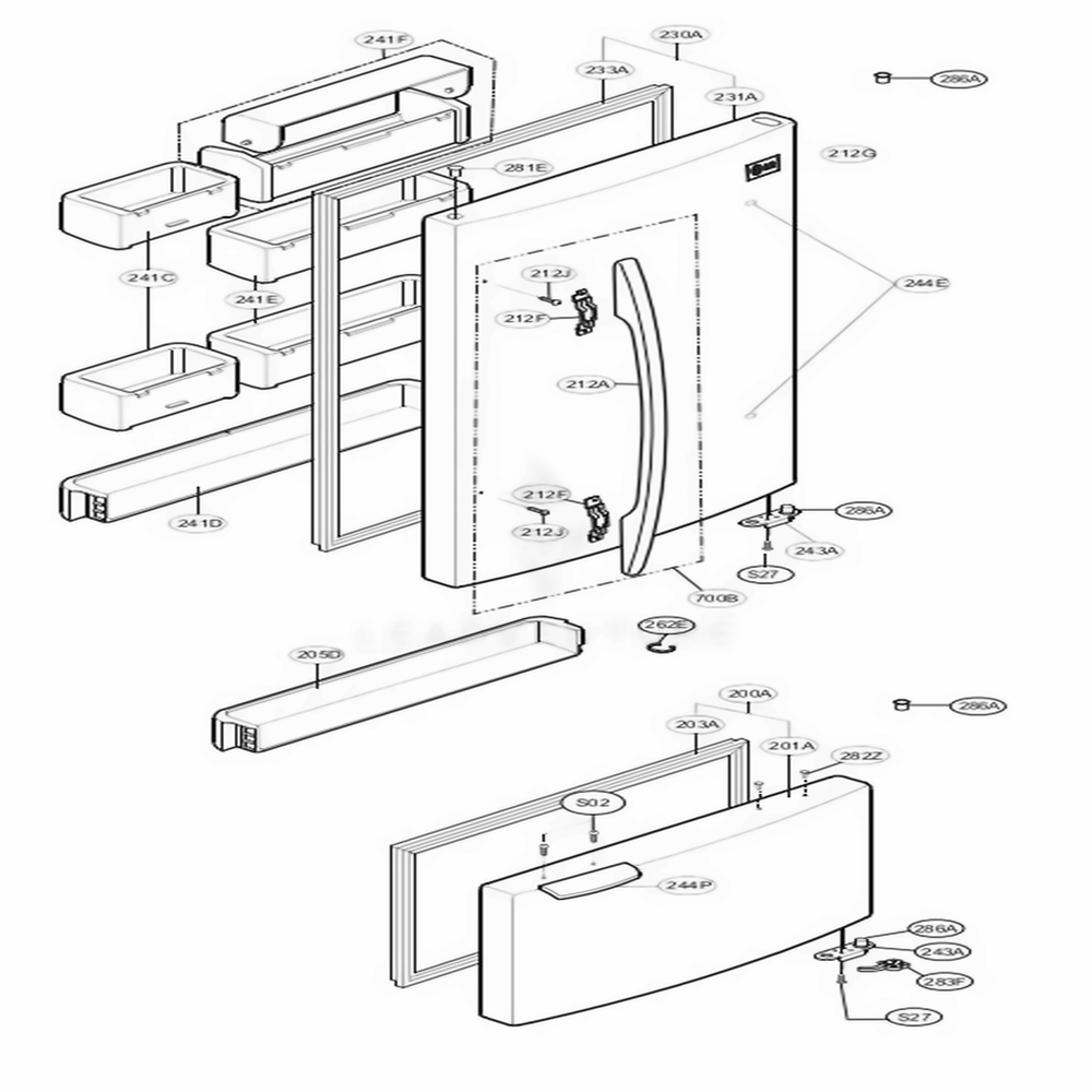 Door Parts Diagram and Parts List for 65209 AWBCSEA LG Refrigerator