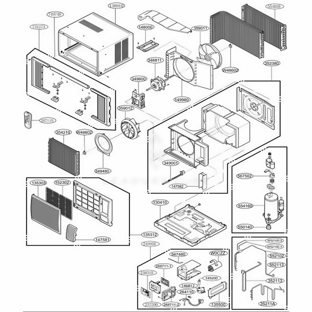 Main Diagram and Parts List for CP12E10 AWYAFRD LG Air Conditioner
