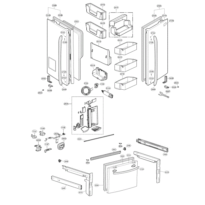 Door Diagram and Parts List for LFXS24623S 01 LG Refrigerator