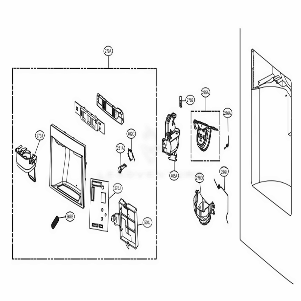 Dispenser Parts Diagram and Parts List for 79993 ASTCSE1 LG Refrigerator