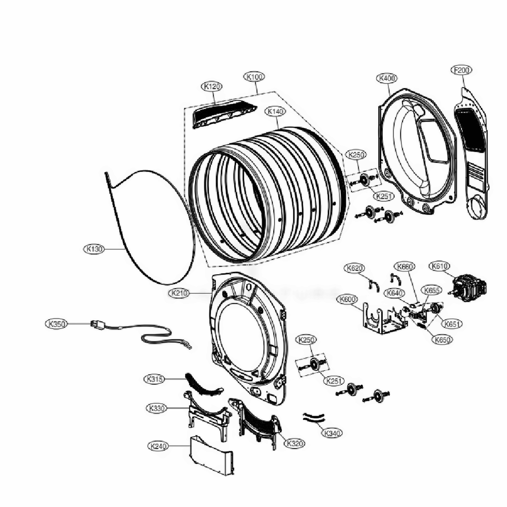 Drum And Motor Assembly Diagram and Parts List for TCD1870CGS ASSEELC LG Washer